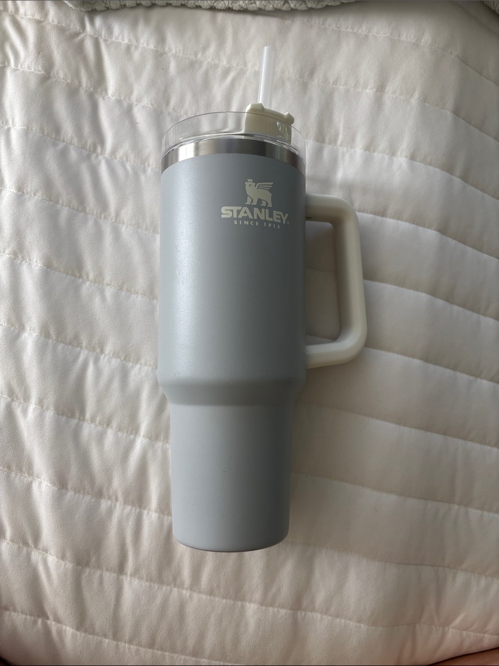 40oz Stanley Light Gray Tumbler with Handle and Straw